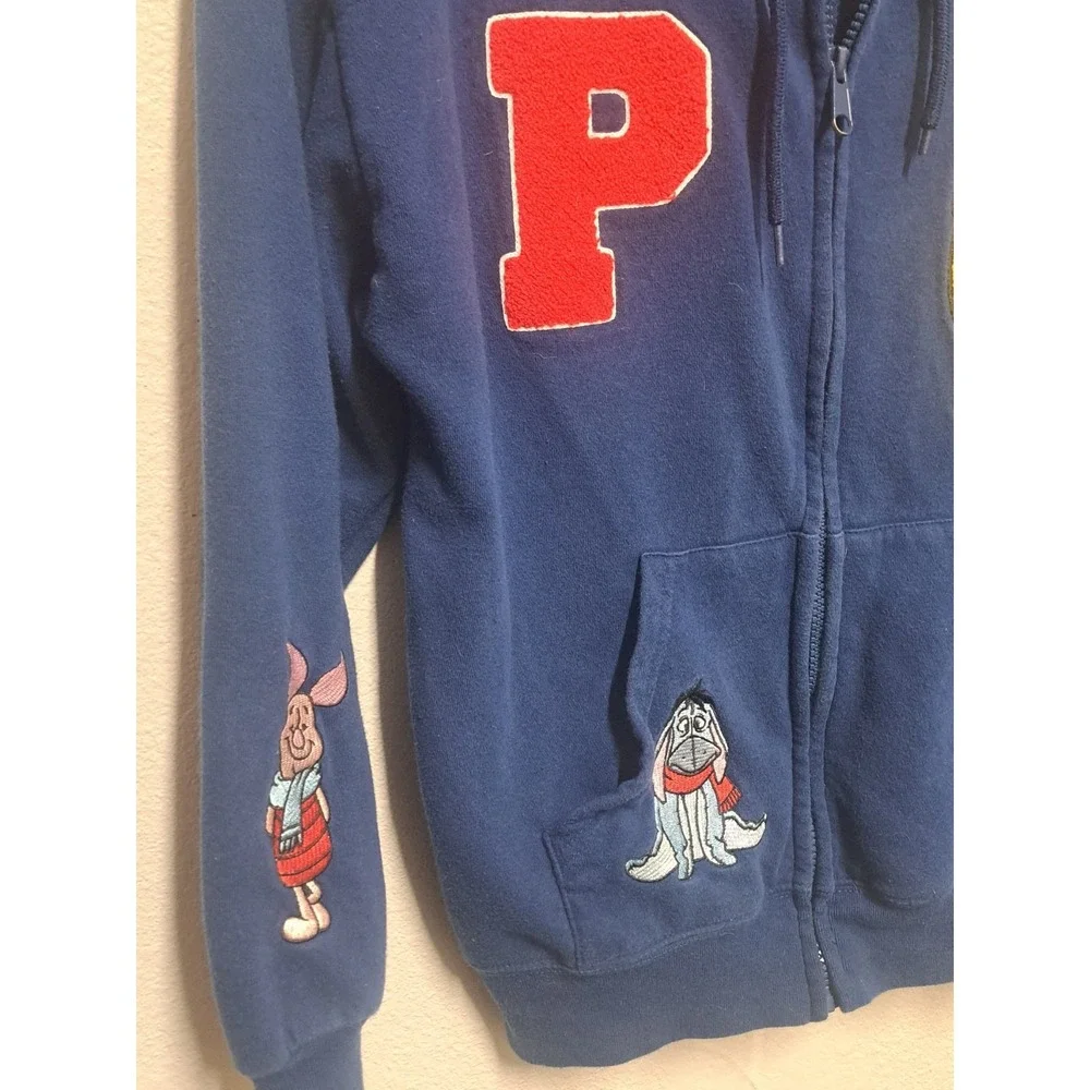 Disney Winnie The Pooh Zip Hoodie Navy Embroidered Pooh Piglet Eeyore XS - Picture 2 of 6